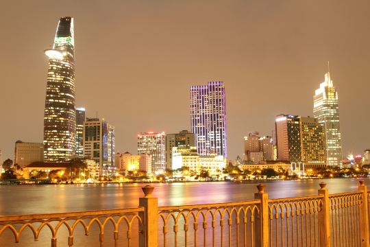 Saigon River skyline at night, seen from near Ho Chi Minh City hotels