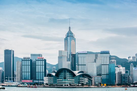 Wan Chai skyline across Victoria Harbour, close to Hong Kong hotels on Hong Kong Island
