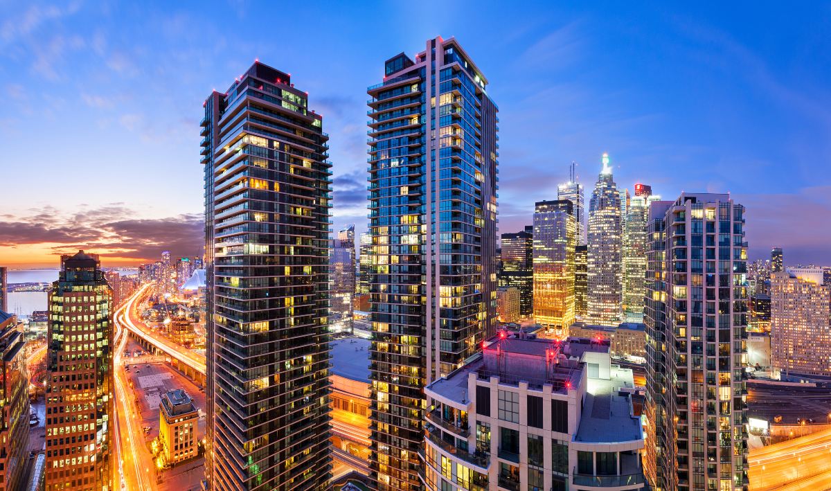 Toronto's downtown towers seen from street level