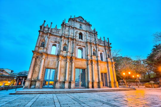 The Ruins of St Paul's in Macau, with the stone facade and the steps in front