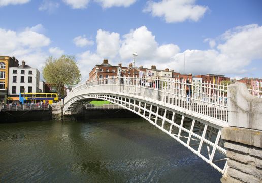 The Ha'penny Bridge over the River Liffey in Dublin
