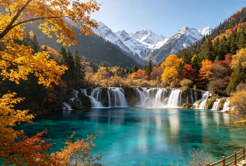 3D2N · Group Tours · Autumn Dyes the Celestial Lake Chengdu + Jiuzhaigou + Huanglong, Round-trip high-speed trains, Inquire Now for VIP Lounge + Free eSIM + Tibetan photoshoot, First Class Upgrade & Transfer · Round-trip train travel to Jiuzhaigou, comfortable business bus transportation, select 2 nights at 5-star hotels, complimentary afternoon tea, travel photography, and Tibetan home-style hot pot