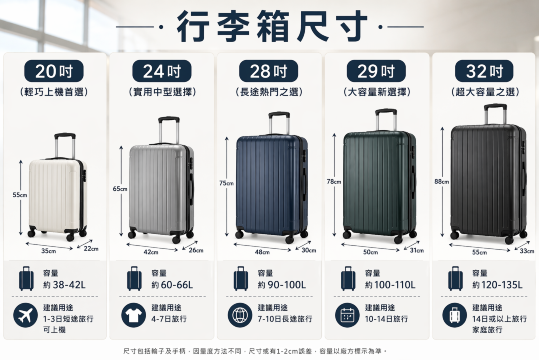 行李箱尺寸 | 行李箱尺寸選擇指南