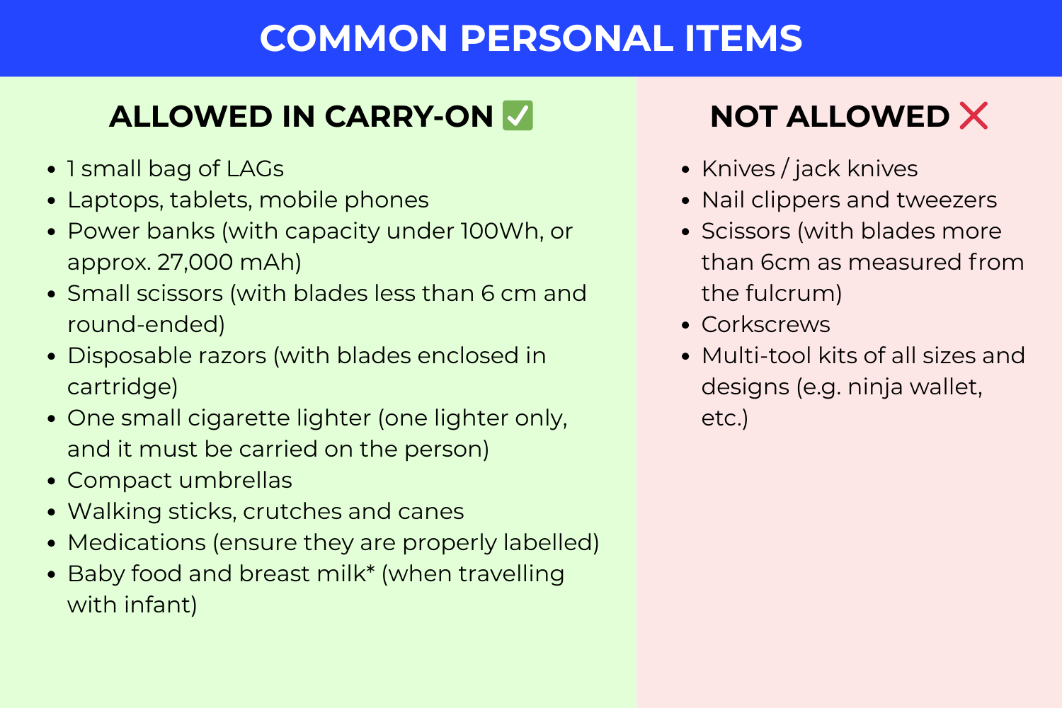 carry-on baggage restrictions for personal items 