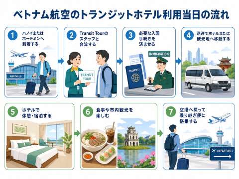 ベトナム空港のトランジットホテルの利用の流れ、手順