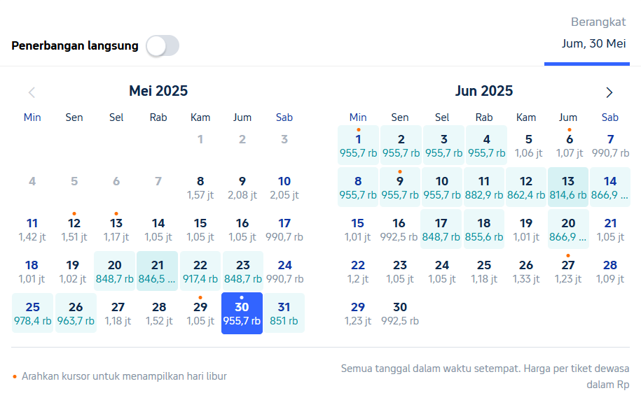 perbezaan harga pesawat