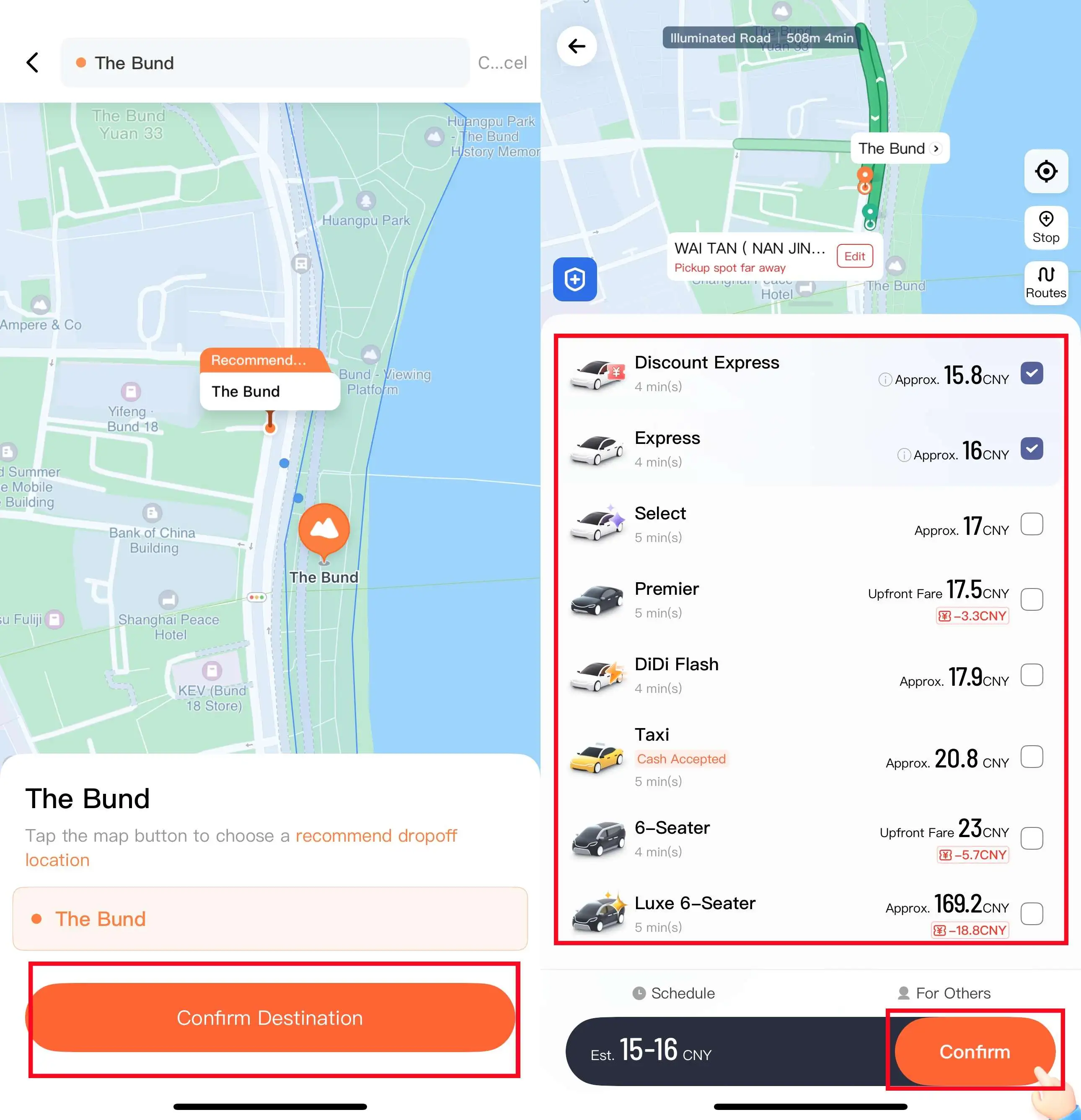Chọn loại dịch vụ trên app Didi
