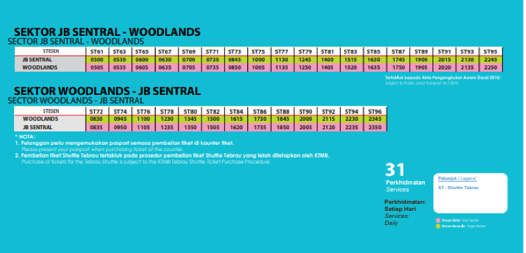 KTM Schedule Woodlands to JB Sentral