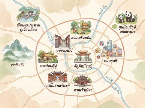แผนที่สถานที่ท่องเที่ยวเฉิงตู