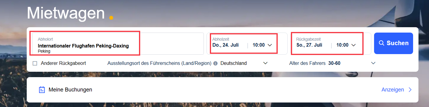 Besuche die Mietwagen-Seite auf Trip.com
