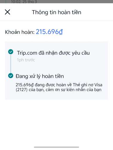 hoàn tiền khách sạn trip.com