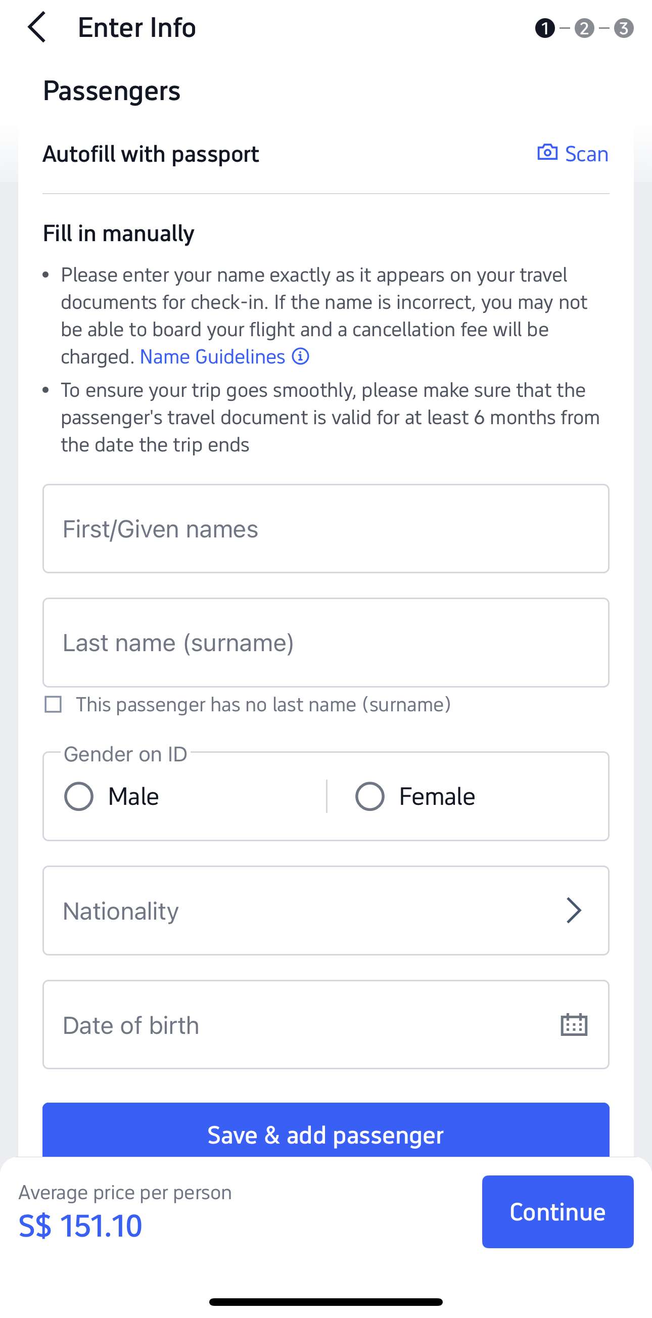 Enter Traveller Details on Trip.com App