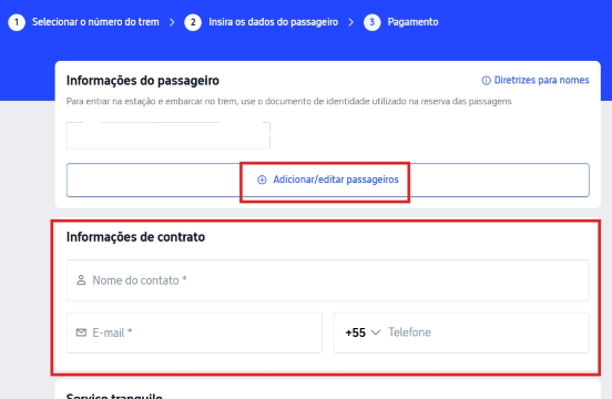 Reserva online de trem na China: preencha as informações.
