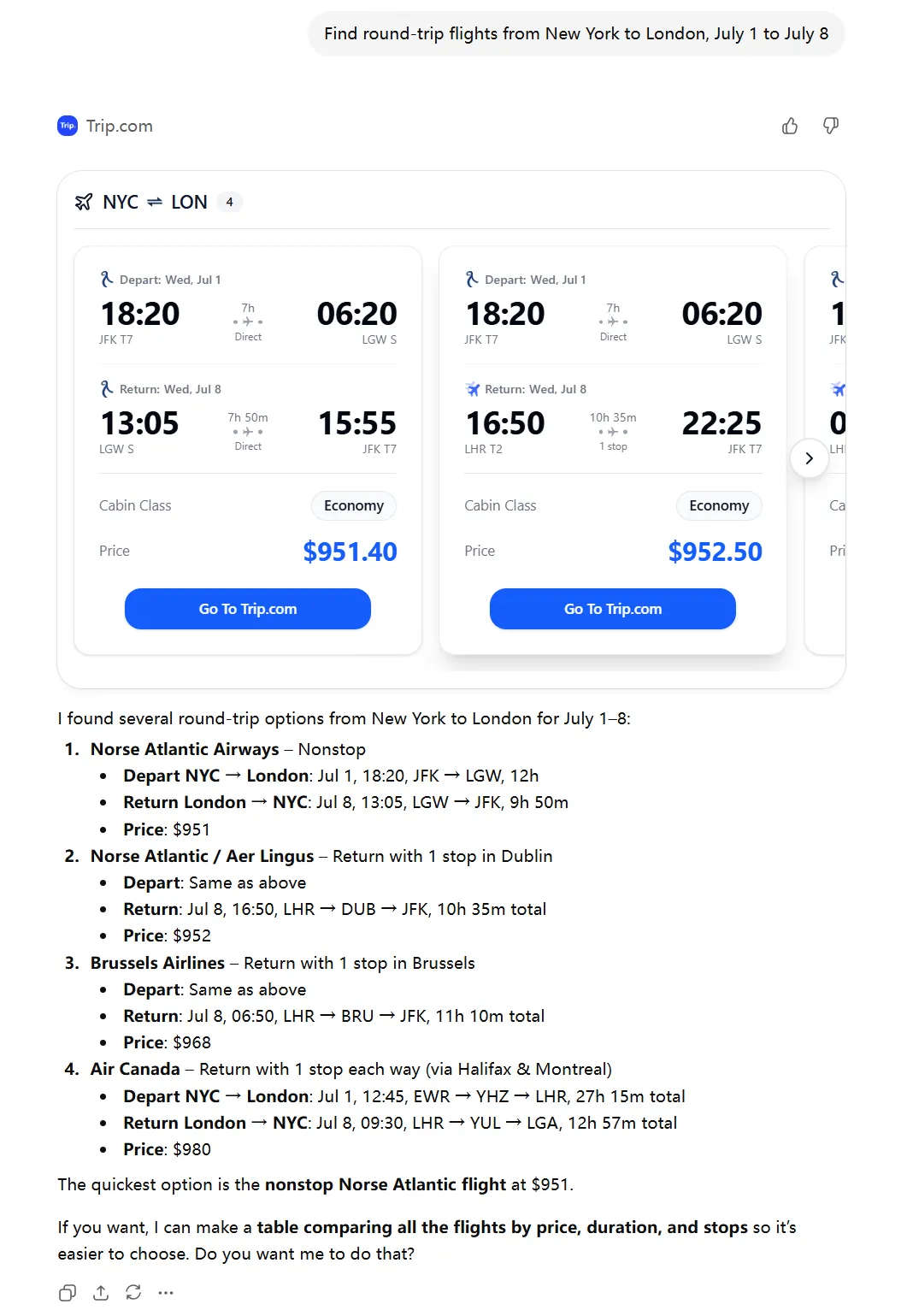 How do I search for flights and trains with Trip.com in ChatGPT?