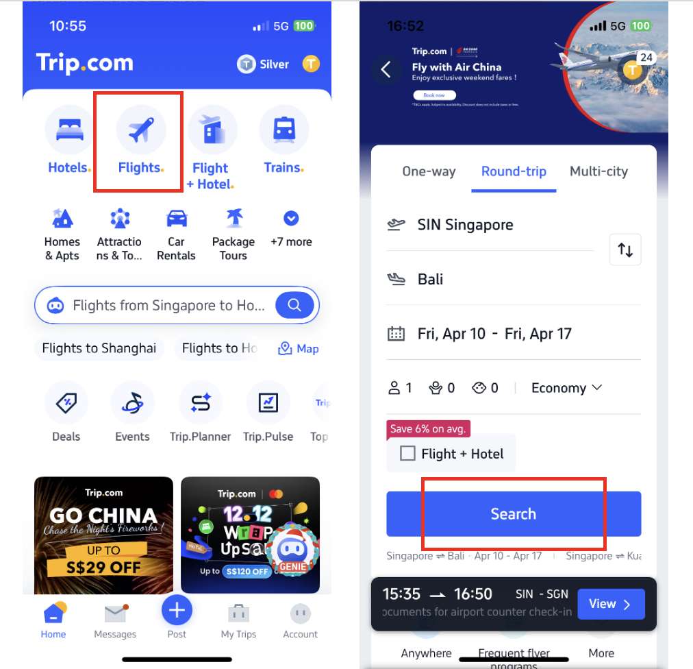 trip.com app main page