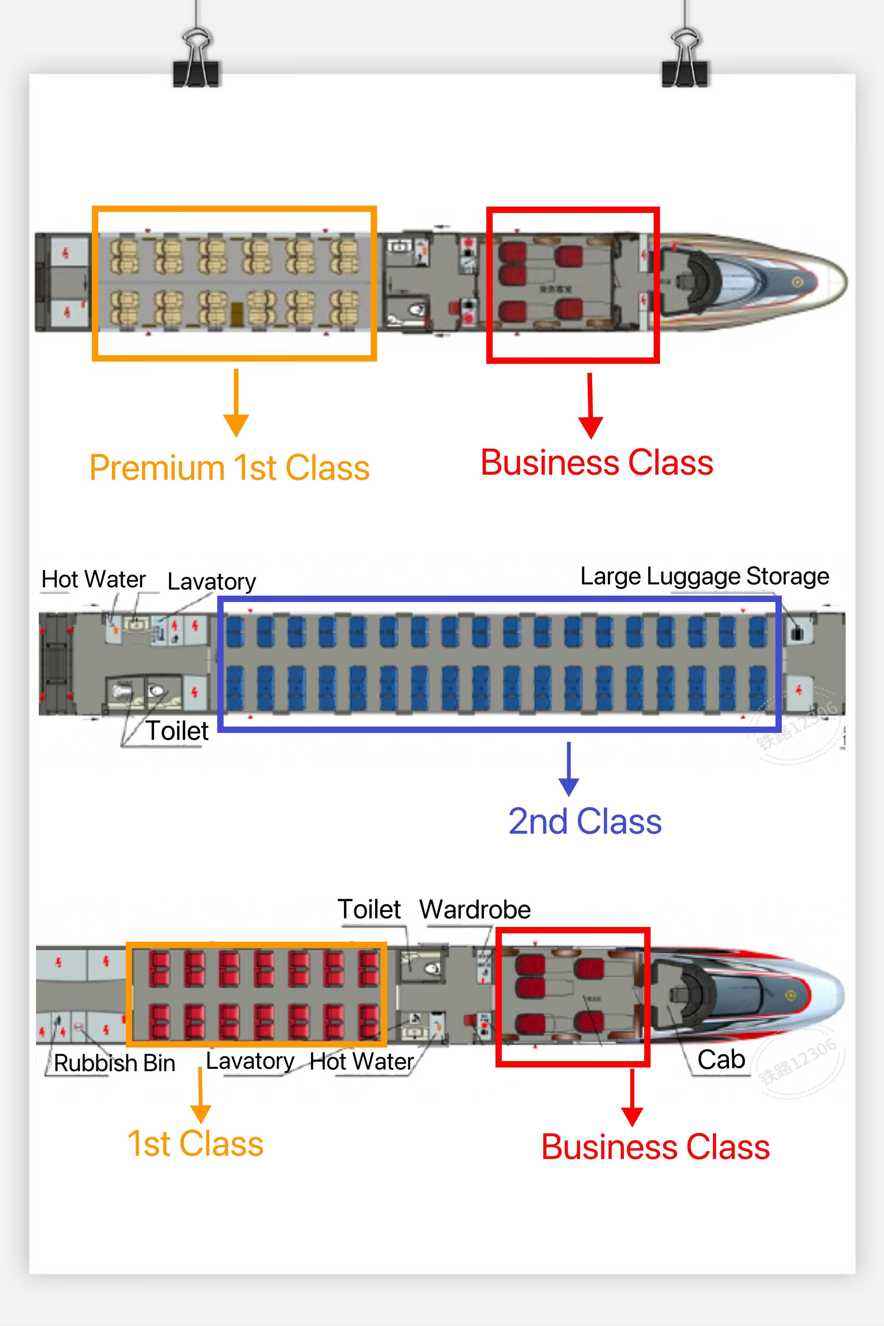China High Speed Train First Class and Second Class Seat Map