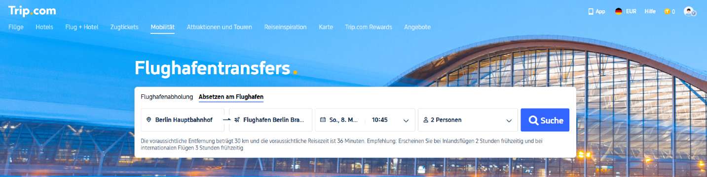 So buchst du einen Flughafentransfer bei Trip.com