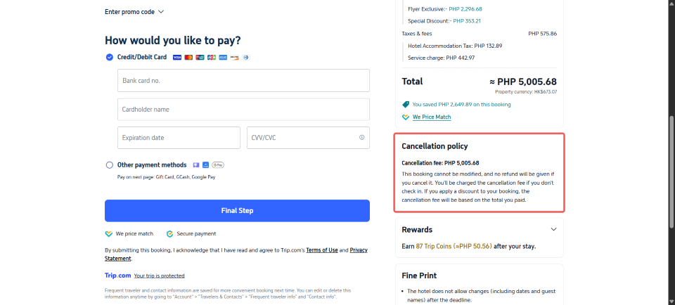 Trip.com Booking Fee