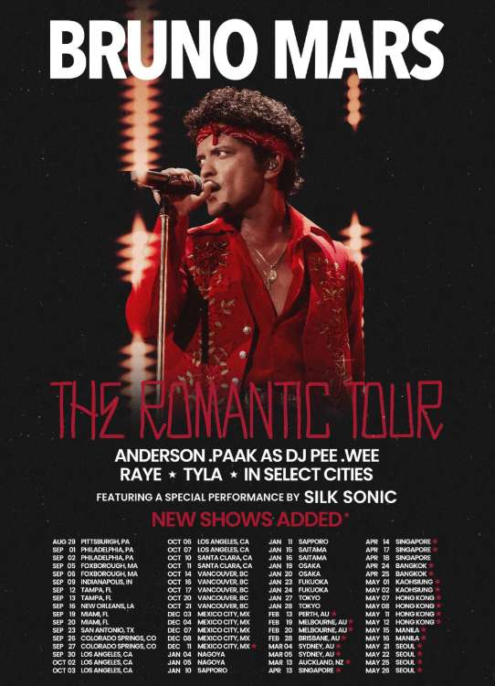Bruno Mars Tour 2026-2027 dates and venues