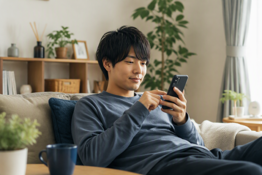 自宅でスマホ操作