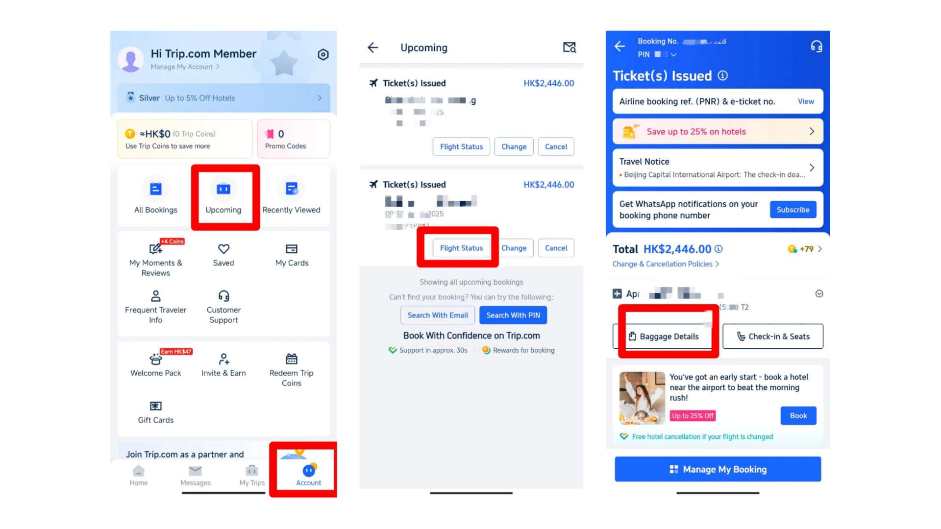 So fügst du aufgegebenes Gepäck hinzu