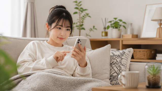 自宅でスマホ操作