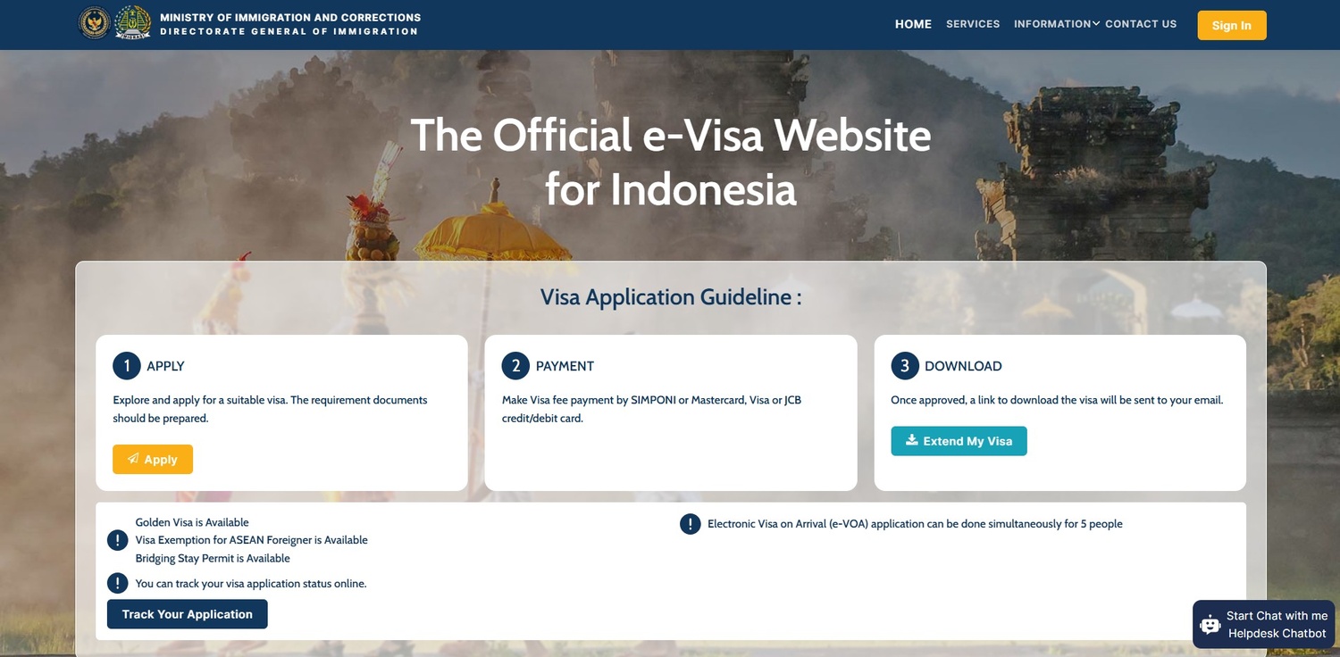 Official Visa Website for Indonesia