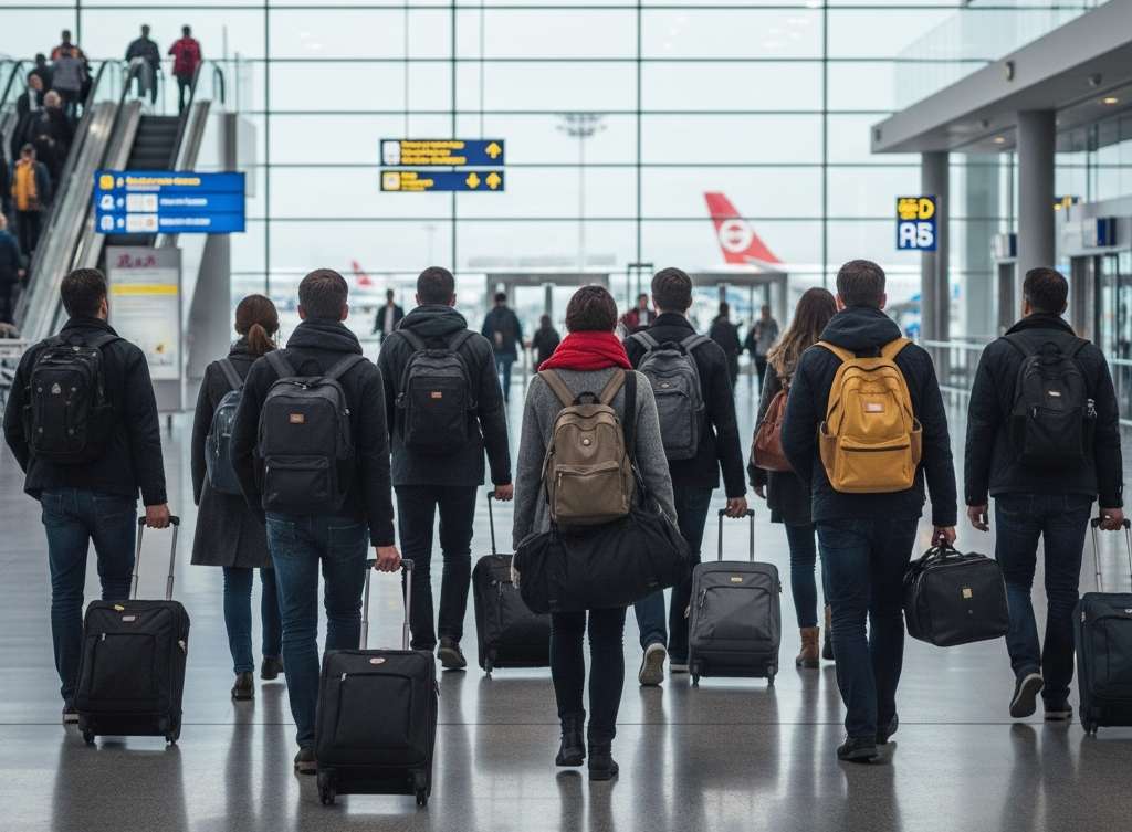 group travellers in the airport