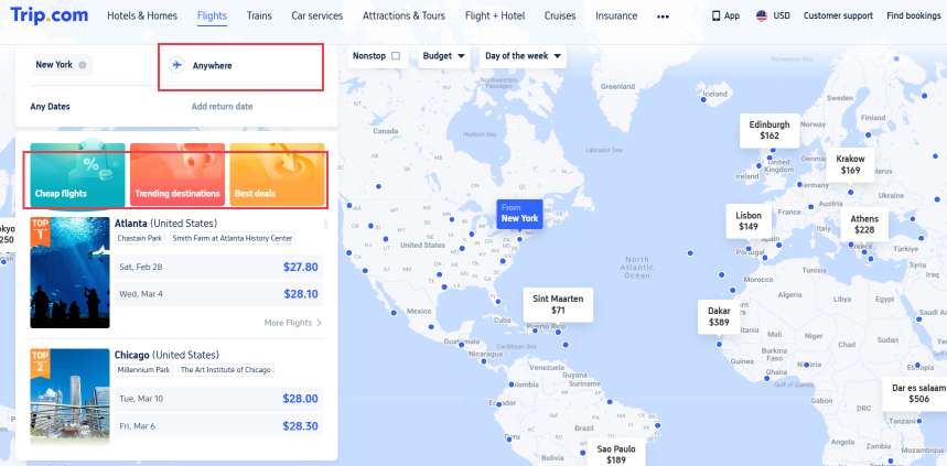 Trip.com map view on PC