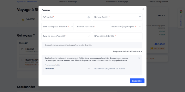Saisissez et confirmez les informations des passagers