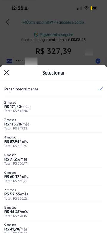 Selecione a melhor opção de parcelamento
