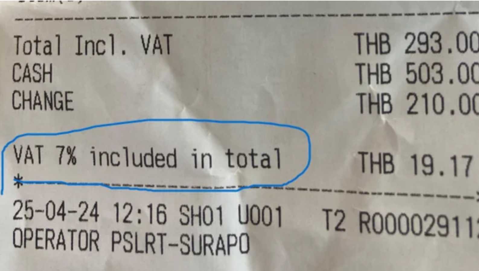 Hóa đơn mua hàng tại Thái Lan