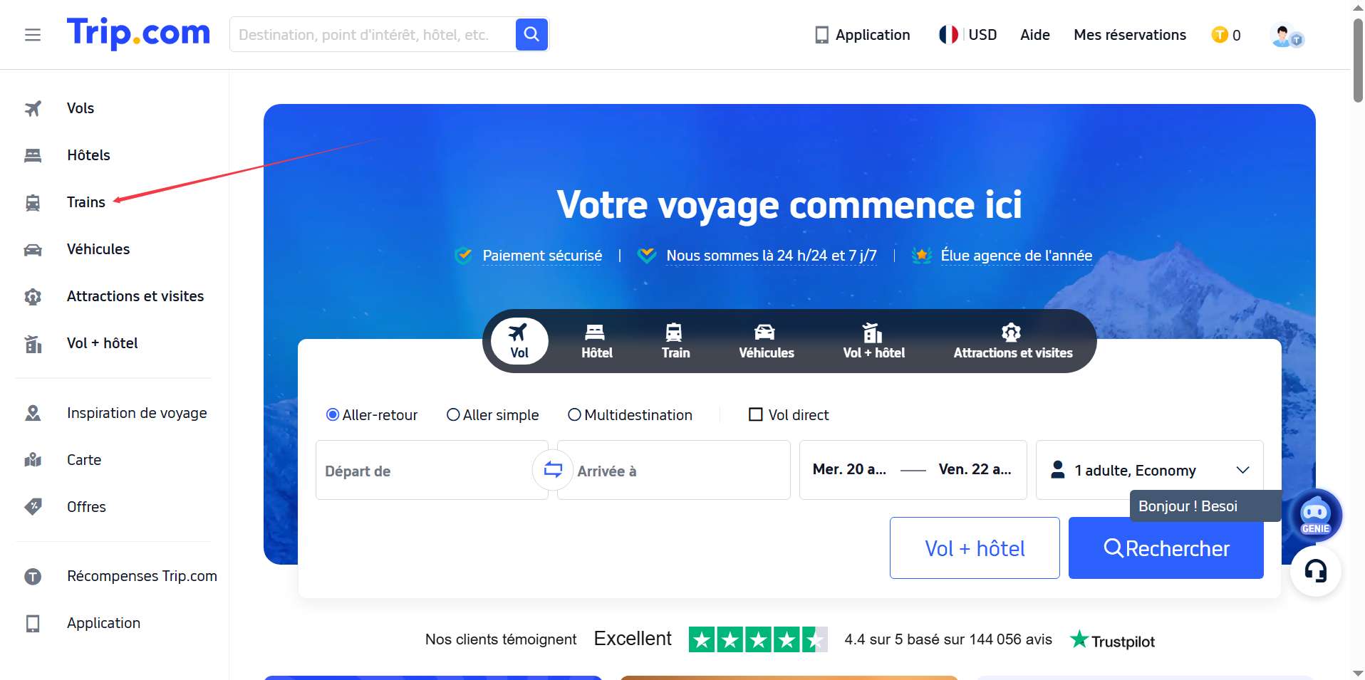 réserver un billet de train sur Trip.com