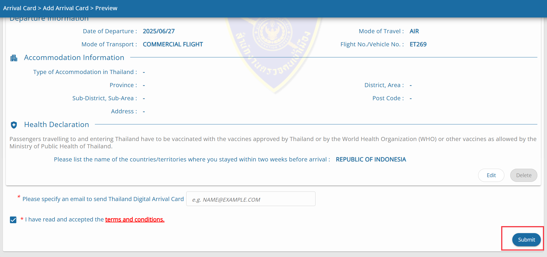thailand arrival card form