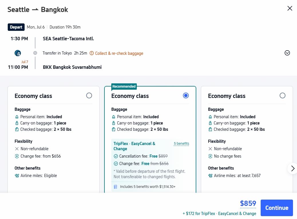 Flight booking on Alaska Airlines via Trip.com