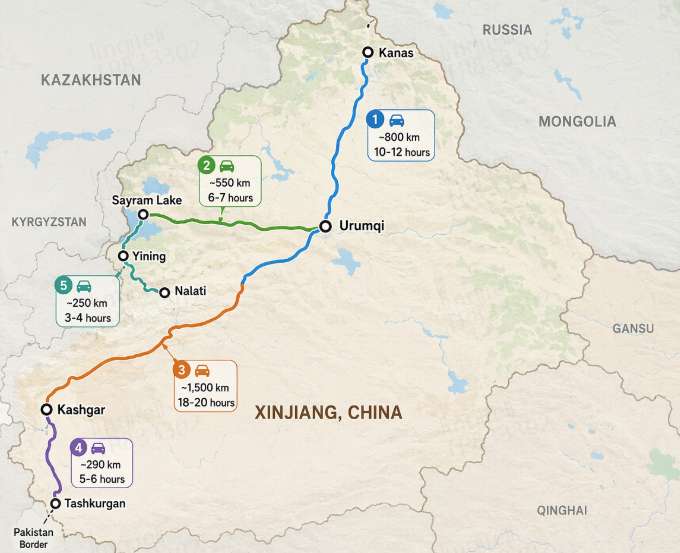 Xinjiang Location Map by Road