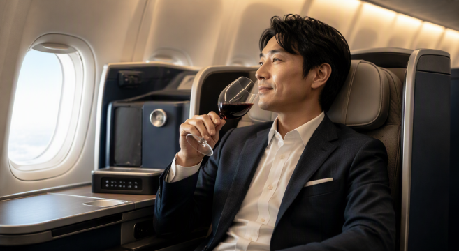 ビジネスクラスの乾杯
