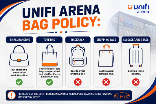 Unifi Arena Bag Policy