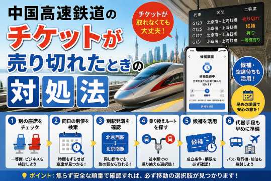 中国高速鉄道のチケットが売り切れたときの対処法｜キャンセル待ち・別便・別駅の選び方