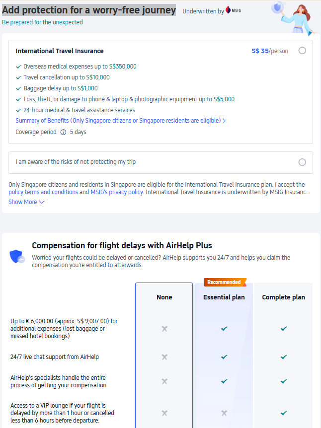 Add on travel insurance on trip.com