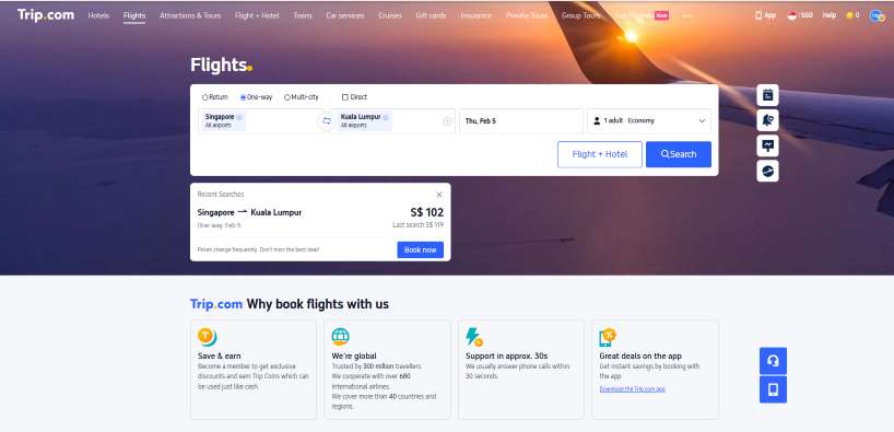 Trip.com Map View Search Flight