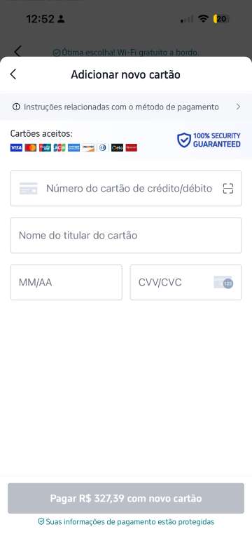 Escolha "cartão de crédito" como método de pagamento e adicione o número do cartão