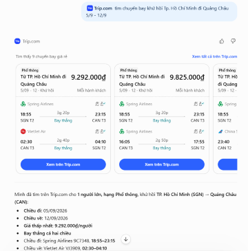 trip.com trên chat GPT