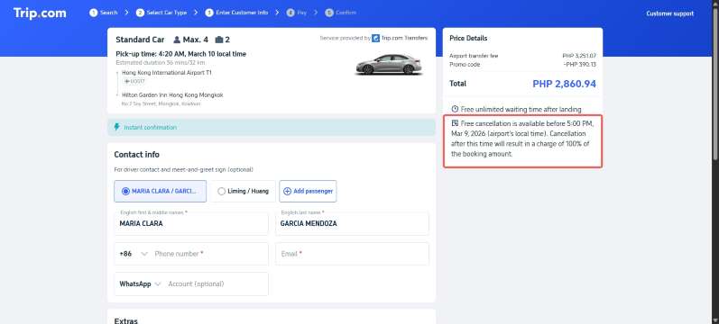 Trip.com Airport Transfer Cancellation Policy