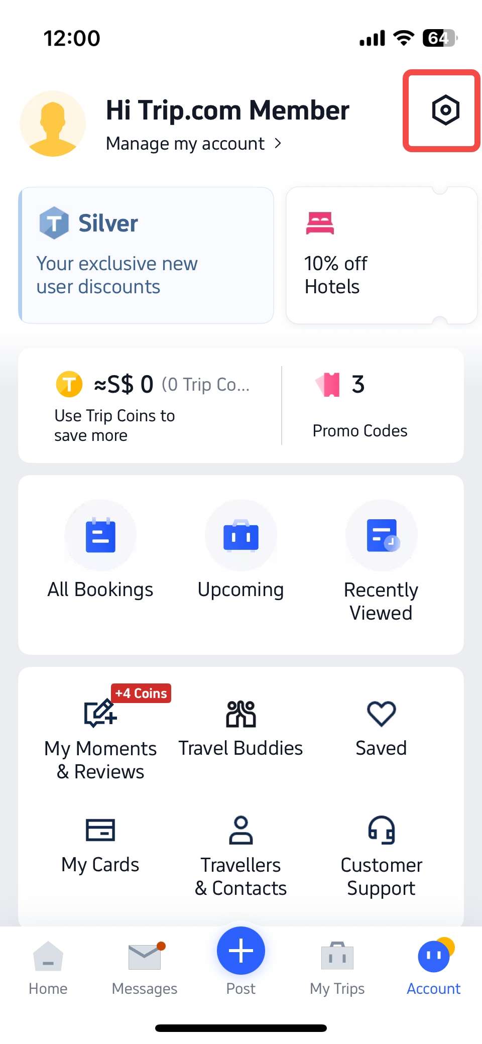 trip.com app account page