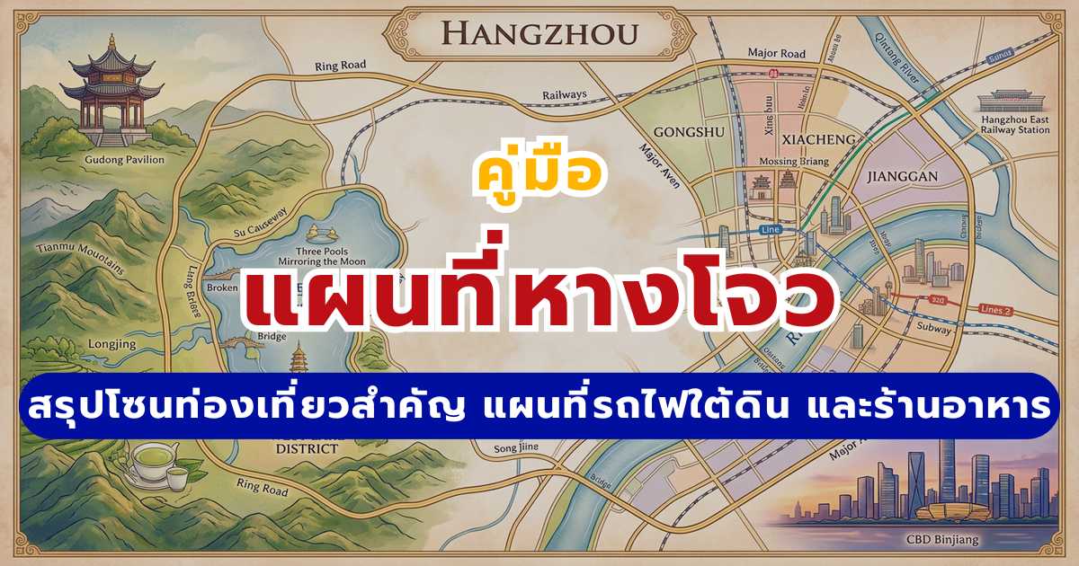 คู่มือแผนที่หางโจว 2569 สรุปโซนท่องเที่ยวสำคัญ ทะเลสาบซีหู แผนที่รถไฟใต้ดิน และร้านอาหาร