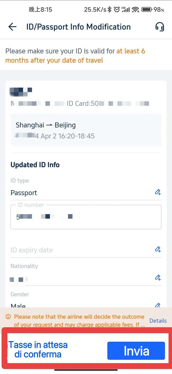 Modifica delle informazioni del passaporto su Trip.com