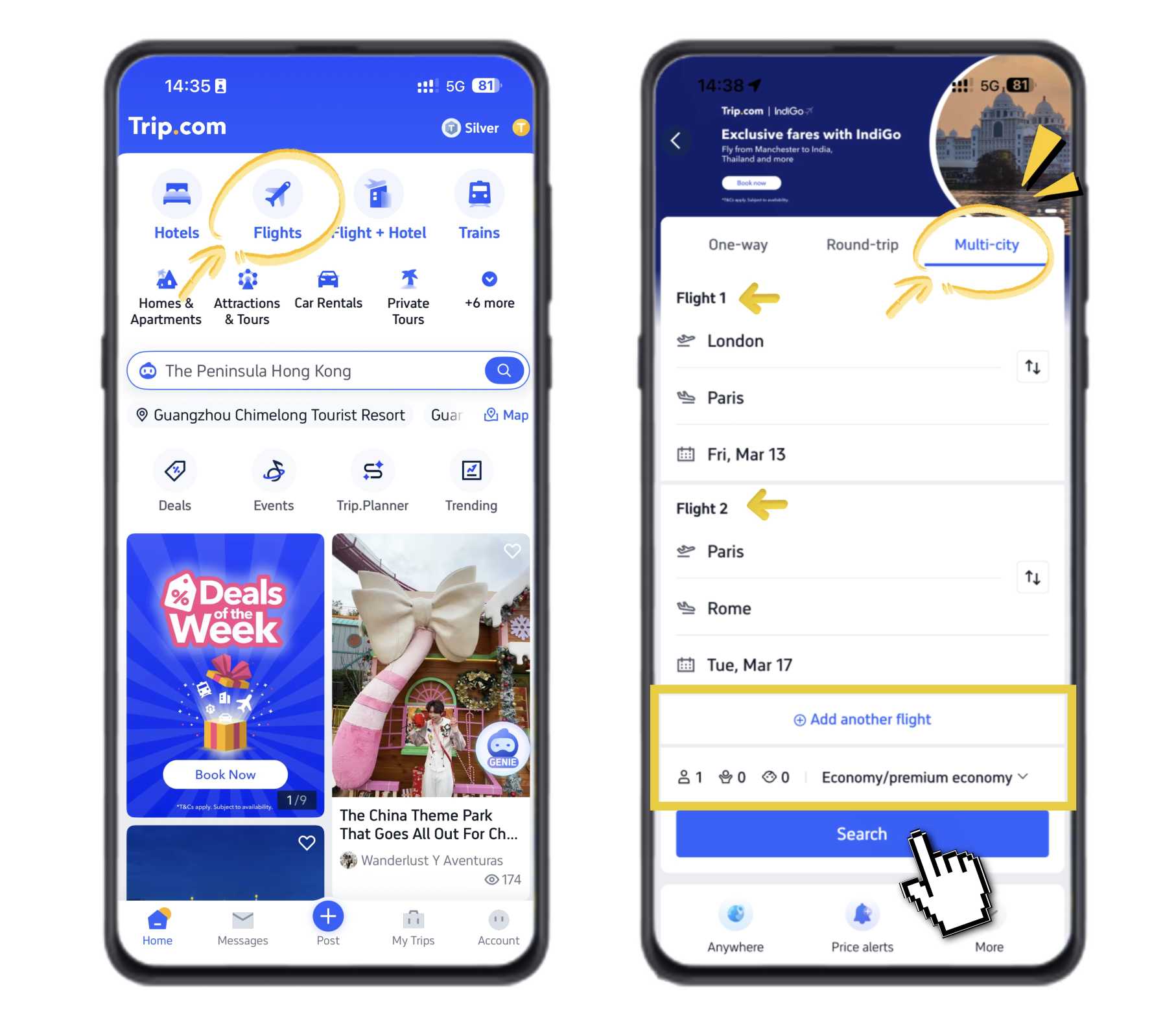How to book multi-city flights on Trip.com