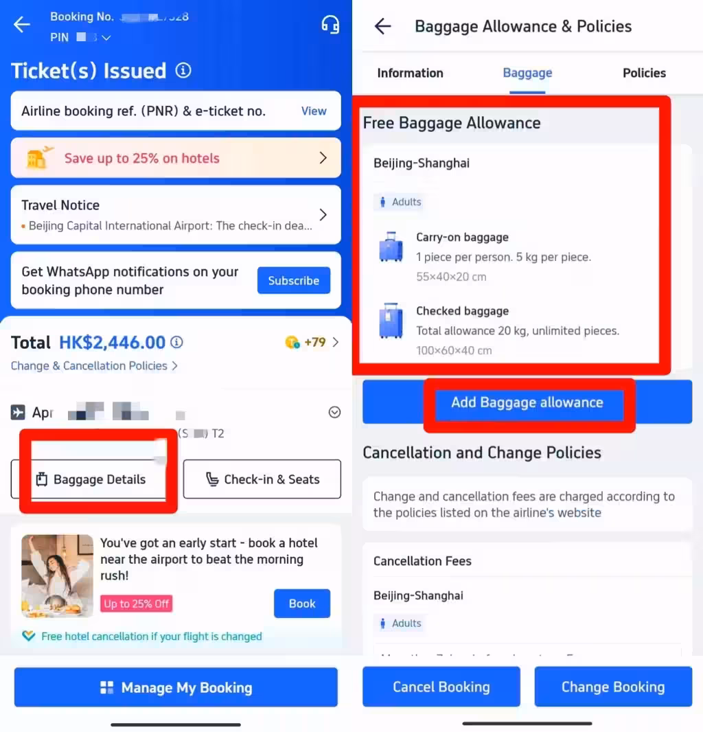 Trip.com Excess Baggage Charges