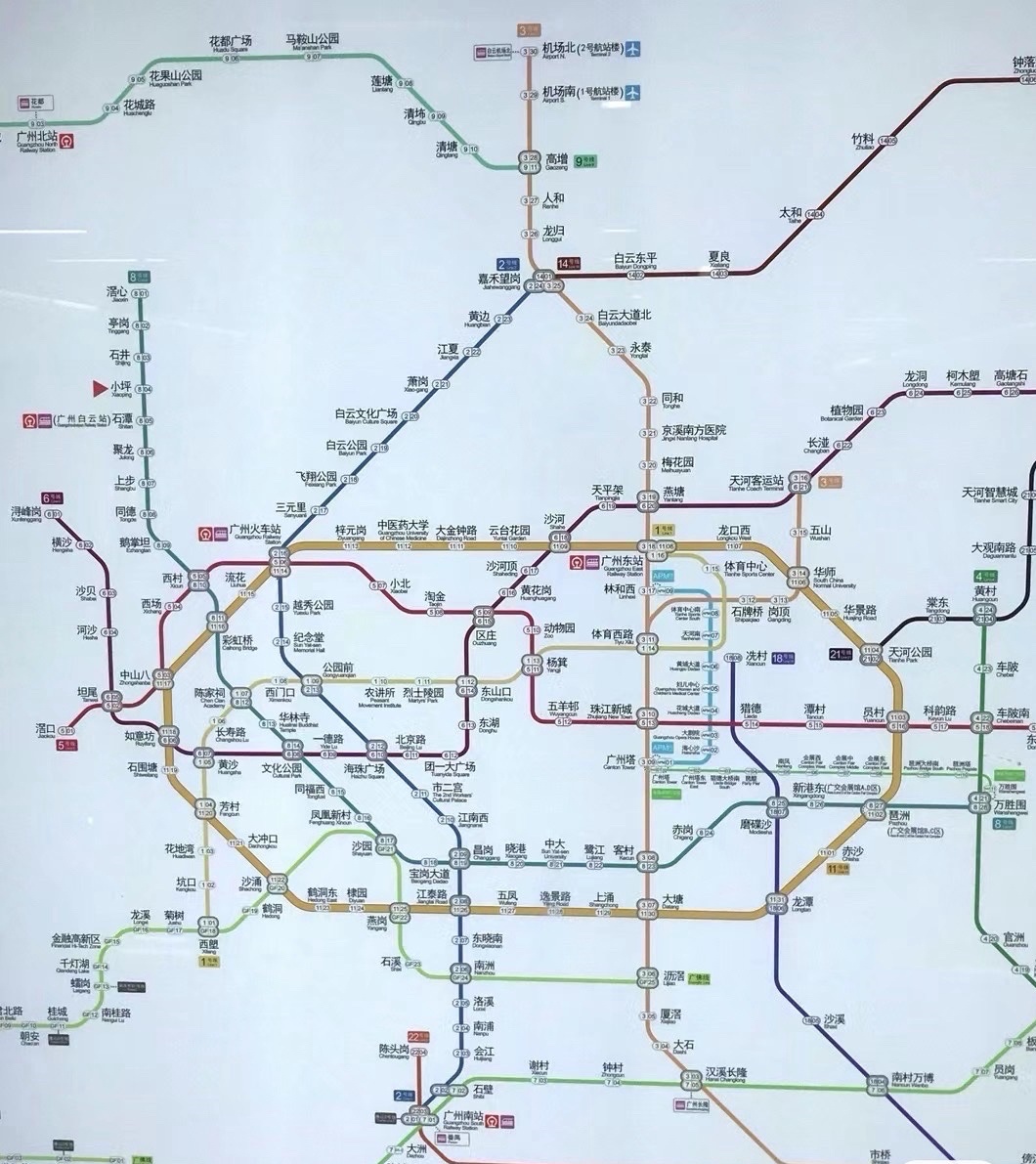 広州地下鉄の路線図
